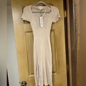 Cream fitted sweater dress